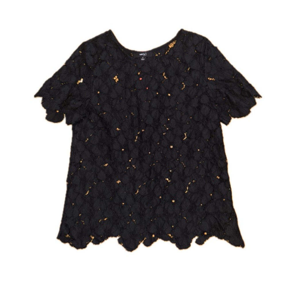 Black Lace Womens Top w/ colorful Zipper Very J